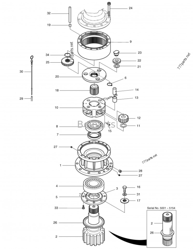 Earth Moving Machinery Excavator DX480 DX520 การลดกระปุกเกียร์แบบสวิง 130426-00005A กระปุกเกียร์แบบสวิง