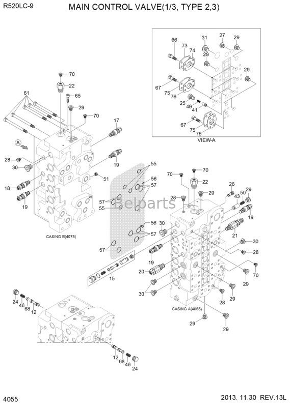 R520-9 Excavator วาล์วควบคุมไฮดรอลิกสำหรับ Hyundai 31QB-17100 วาล์วควบคุมหลัก