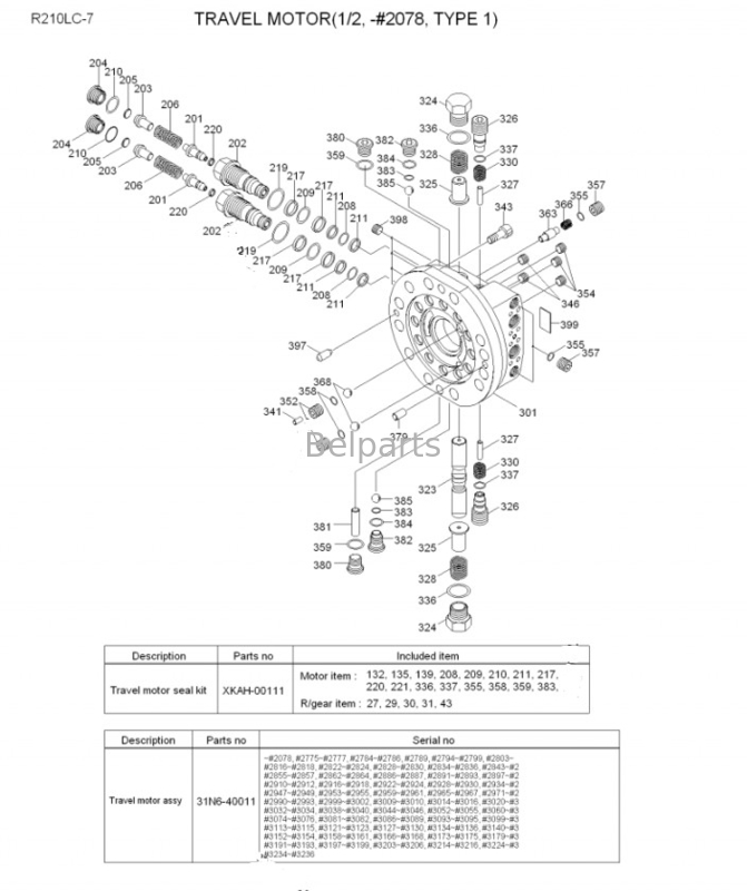 Belparts Excavator Final Drive ไปยัง Hyundai 210 Lc7 R210 Lc-7 R210lc-7 Travel Motor Bearing 31N6-40010