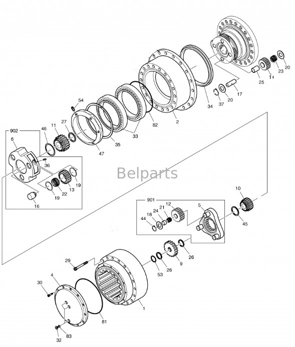 Belparts Excavator Travel Gearbox DH370-7 DH370-9 DX380LC อุปกรณ์ลดการเดินทาง K1033688