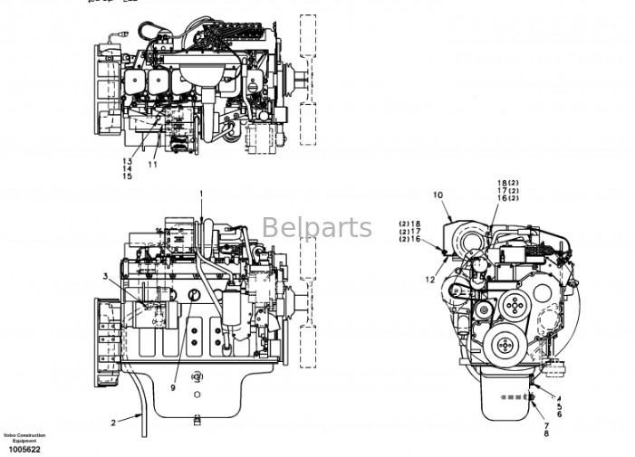 ชิ้นส่วนเครื่องยนต์รถขุด Belparts Assy EC210 D6D ชุดเครื่องยนต์ดีเซล SA 1111-00313