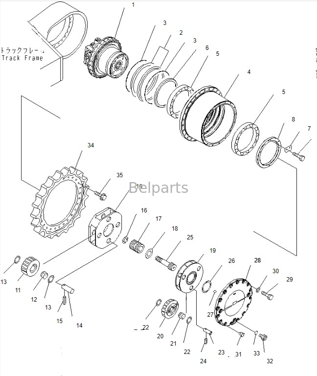 เครื่องขุด Belparts เครื่องขนยนต์การเดินทาง Assy สําหรับ Komatsu PC450-8 Final Drive Assy 208-27-00243 208-27-00243 208-27-00312