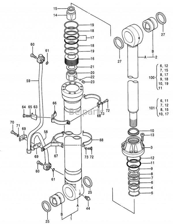 เครื่องขุด EX400-3 EX400LC-3 EX450H-3C EX400-5 EX400LC-5 EX450LC-5 บูมอาร์ม บั๊คเก็ตซิลินเดอร์ Assy สําหรับ Hitachi 4310241
