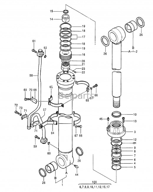 เครื่องขุด Belparts EX550 EX550-3 EX550LC EX550LC-3 EX550-5 EX550LC-5 บูม อาร์ม บัคเกอร์ ซิลินเดอร์ Assy สําหรับ Hitachi 4309332