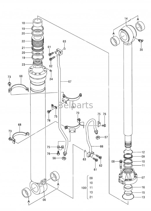 Excavator Hydraulic EX350H-5 EX370-5 EX350LCH-5 Boom Arm Bucket Cylinder Assy สําหรับฮิตาชิ 9164874 9164872