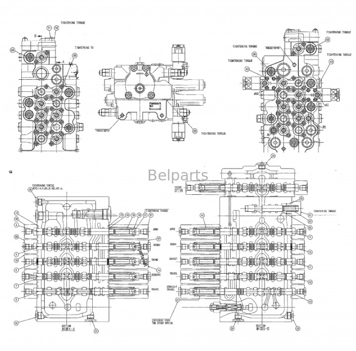 Belparts Excavator DX80GO DH80GO วาล์วควบคุมหลักสําหรับ Doosan Daewoo K1034204 K1042776