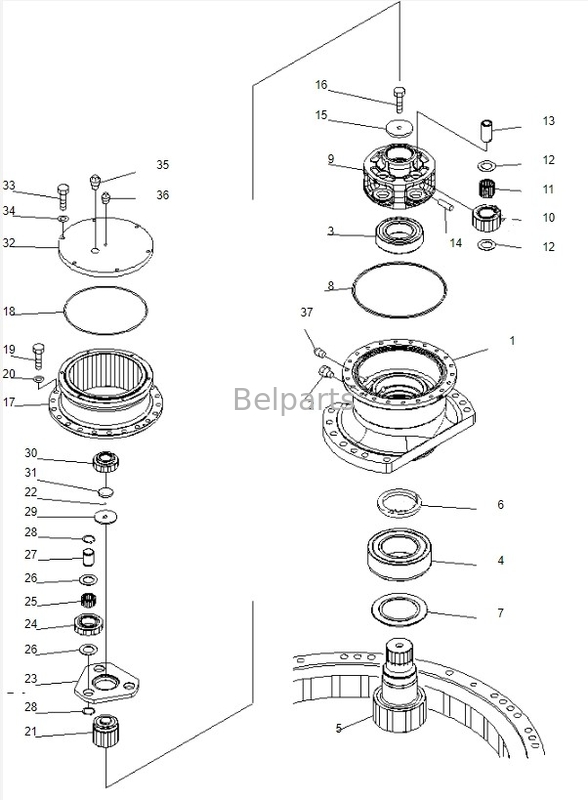 กล่องเกียร์สวิง PC220-7 สําหรับ Komatsu อะไหล่ Bel excavator การลดสวิง assy 206-26-00401 206-26-00400