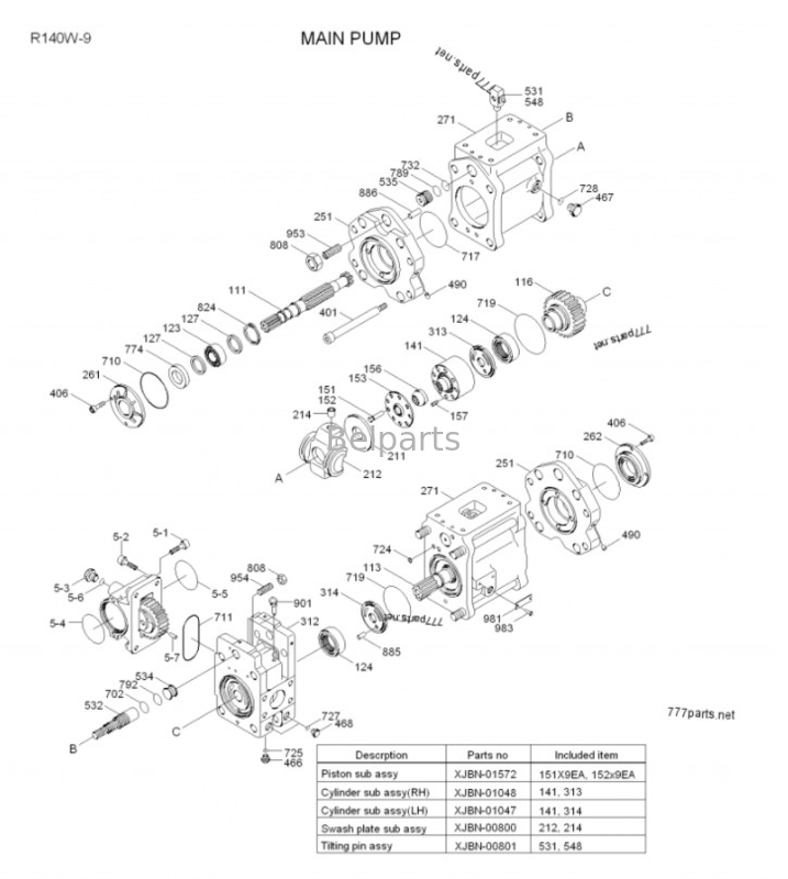 อะไหล่ Belparts อะไหล่ Excavator ปั๊มหลักไฮดรอลิก 31Q4-15020 สําหรับ Hyundai R150W-9 R140W-9