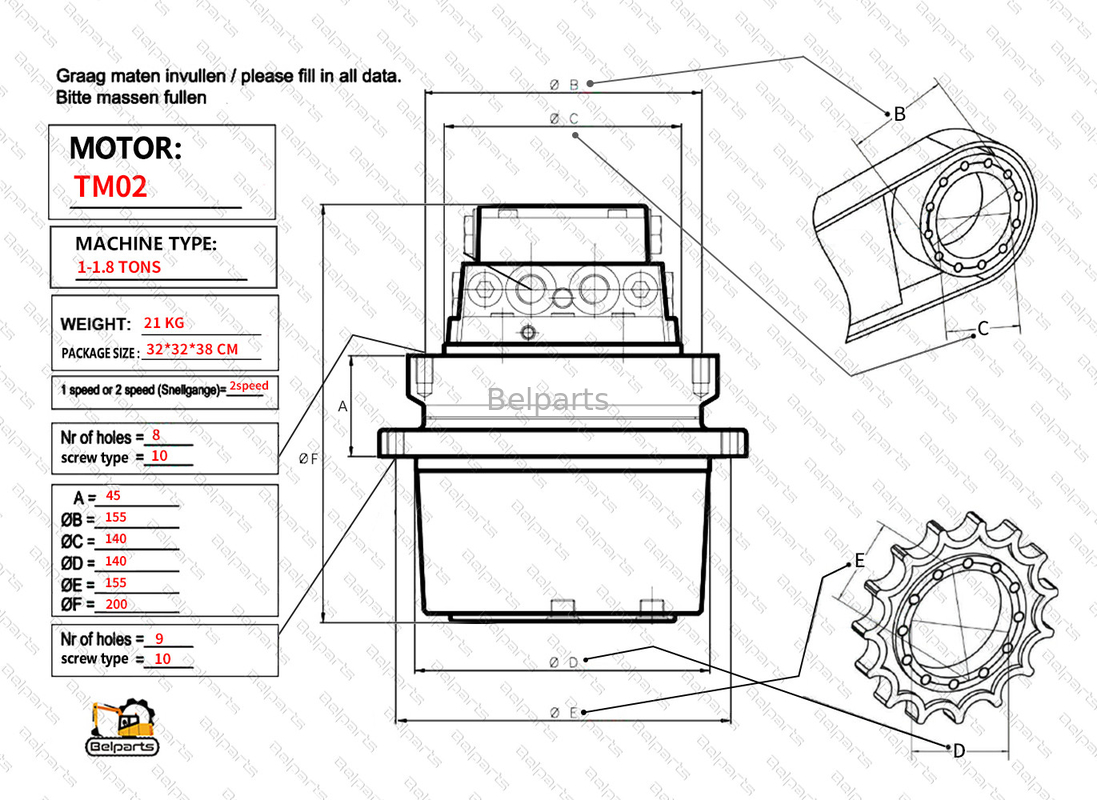 เครื่องขุด Belparts เครื่องขุด Kubota KX61-3 CX27 IHI 20NX2 U20 U25 U25.3 U25.3 จักรยานสุดท้าย