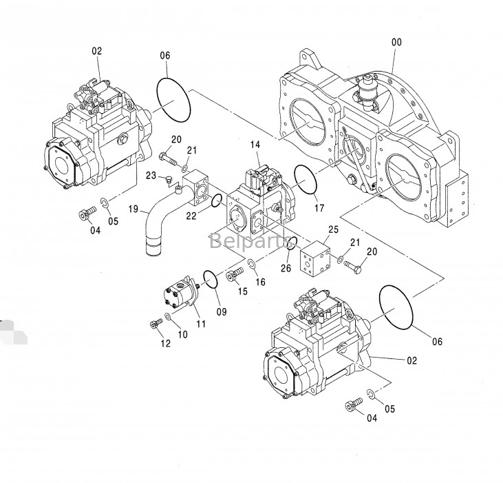 อะไหล่เครื่องขุด ZX850-3 ZX650-3 4635645 การประกอบปั๊มไฮดรอลิก สําหรับ K3V280